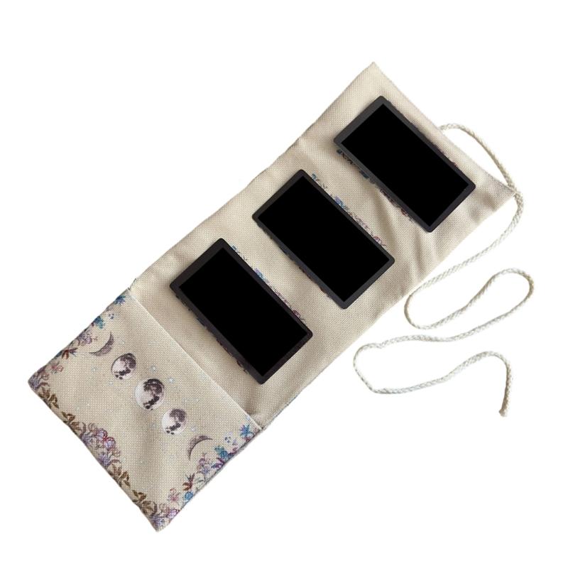 Linen Tarot Bag For Organizing Divination Cards And Crystals Foldable Tarot Deck Mat with Layout Pattern