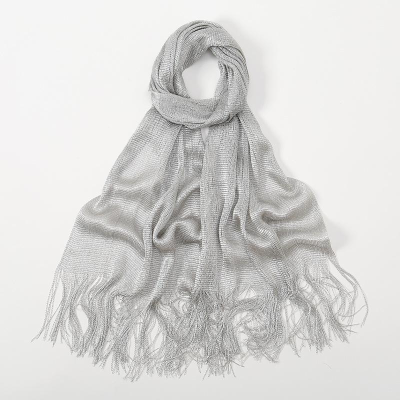 Sciarpa Hijab Para sole Luminosa in Seta Moda Oro Argento Scialli Lucidi Per Donne Pizzo Frange Sciarpa da Sera per Festa per uso quotidiano