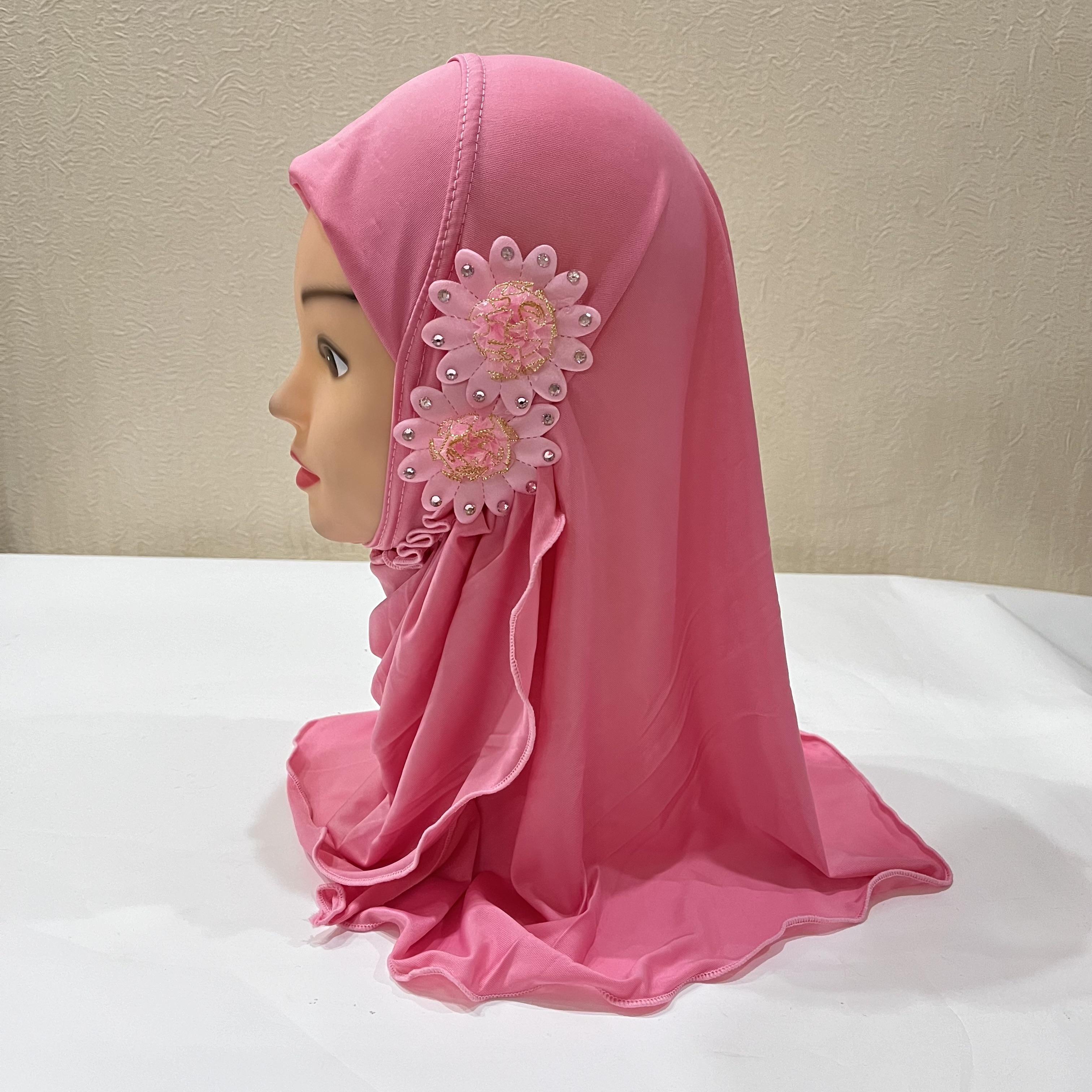 

H081 красивый хиджаб для маленькой девочки с цветами, симпатичные шапочки-хиджабы, женские шапочки, подойдут девочкам от 2 до 6 лет яркий розовый