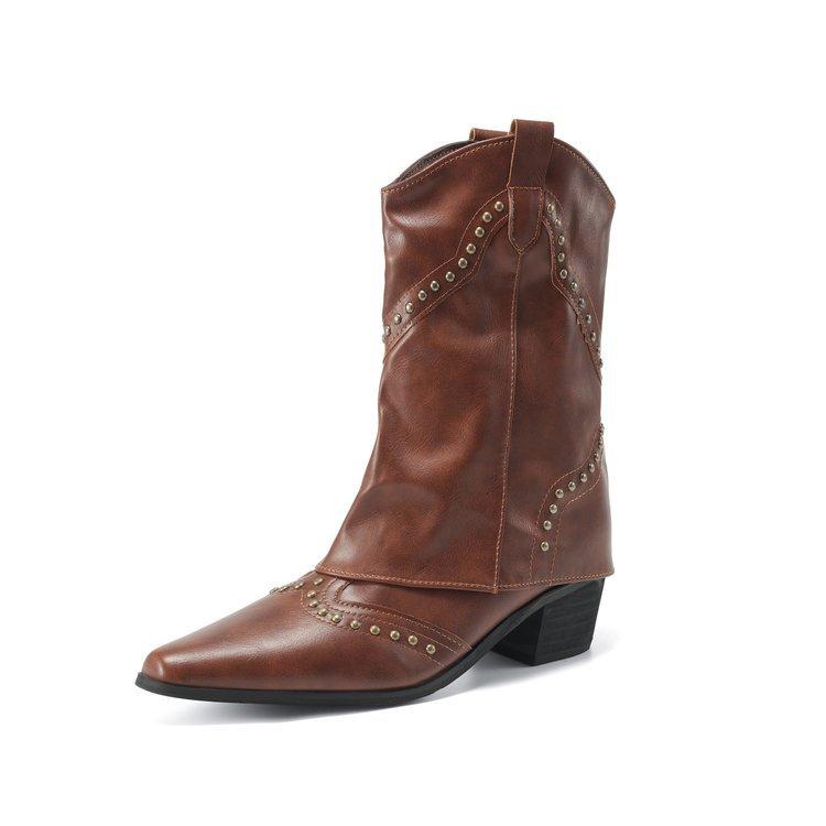 

[youshilai] Retro riveted trouser boots versatile western cowboy boots knight boots small long boots 41