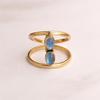 Labradorite Gemstone Ring – Brass Open Band, Minimalist Double Stone Ring, Blue Flash Statement Jewelry