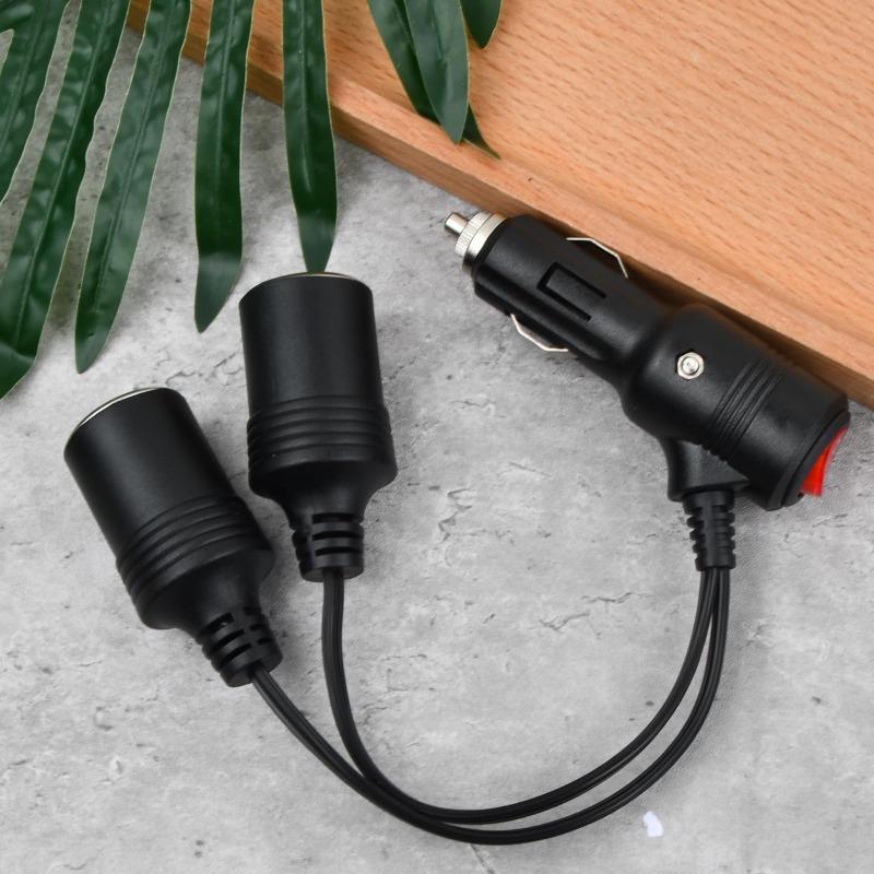 1pcs Universal Car Cigarette Lighter 12-24V Splitter Adapter 1 Male To 2 Female Sockets Y Splitter with On Off Switch 20cm New