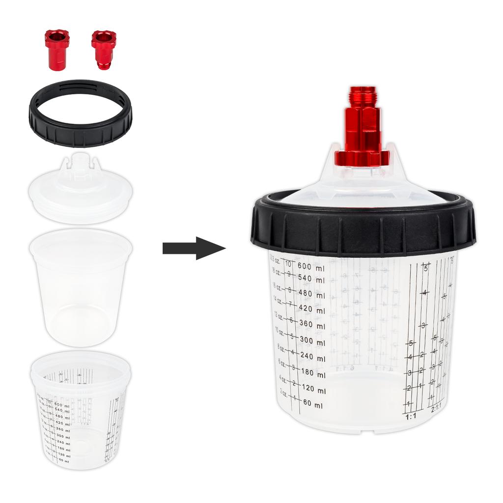 Upgrade Spray Gun Paint Mixing Cup H/O Quick Cup Spray Gun Tank 20.3oz/600ML Disposable Paint Cup with Spray Gun Cup Adapter