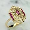 Huitan Luxury Vintage Gold Color Red Cubic Zirconia Women Rings Noble Finger Accessories Aesthetic Jewelry Gifts for Girlfriend