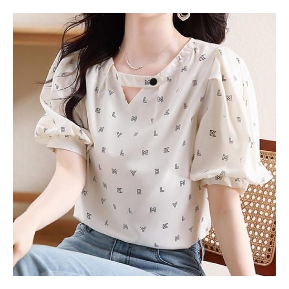 Navava Women Alphabet Print Puff Sleeve Blouse Nb2067