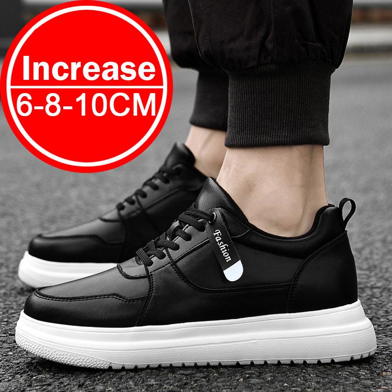 Men's Plus Size 37-46 Lift Sneakers, 8cm Height Increase Elevator Shoes, White Black Taller Leisure Fashion Sneakers
