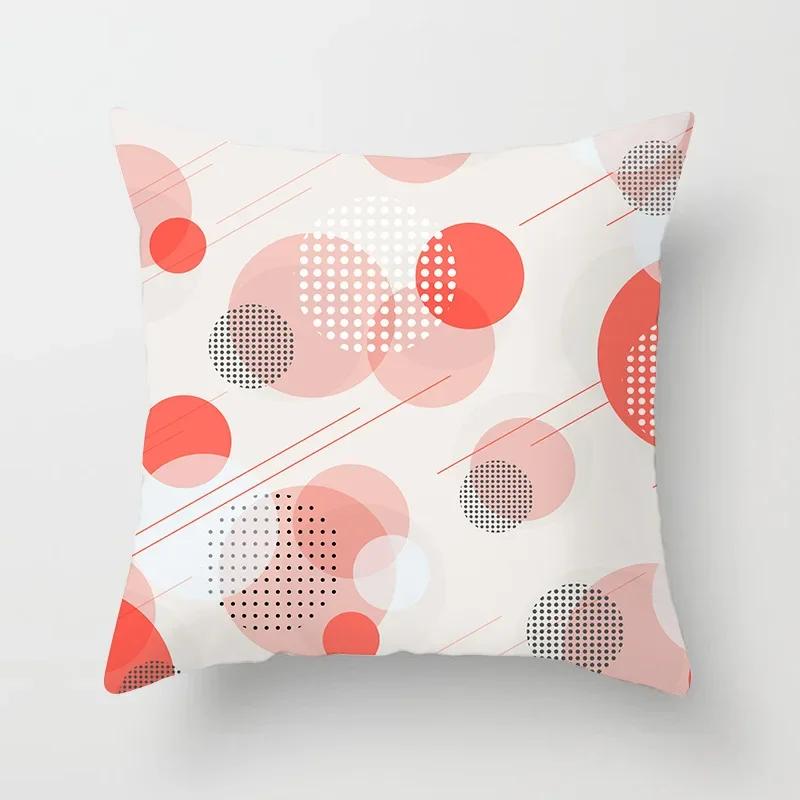Modern Coral Red Cushion Covers Nordic Geometry Print Pillowcase Simple Pillowcase for Sofa Seats Livingroom Decorative 45*45cm