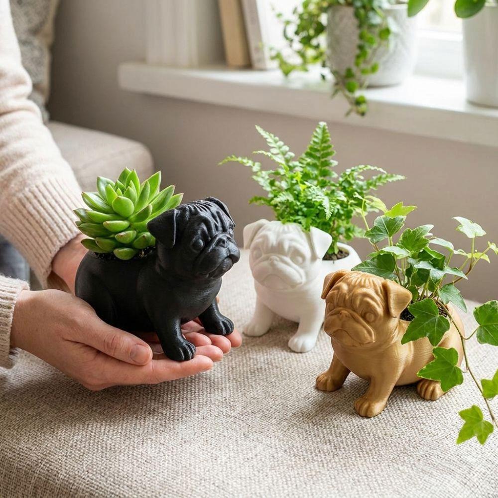 Funny Pug Shaped Planter Pot Plastic Dog Succulent Planter Indoor Outdoor
