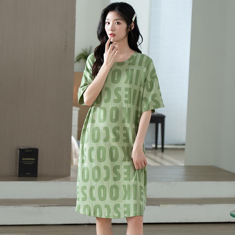 Women's Summer Cotton Loose Casual Short Sleeve Nightdress