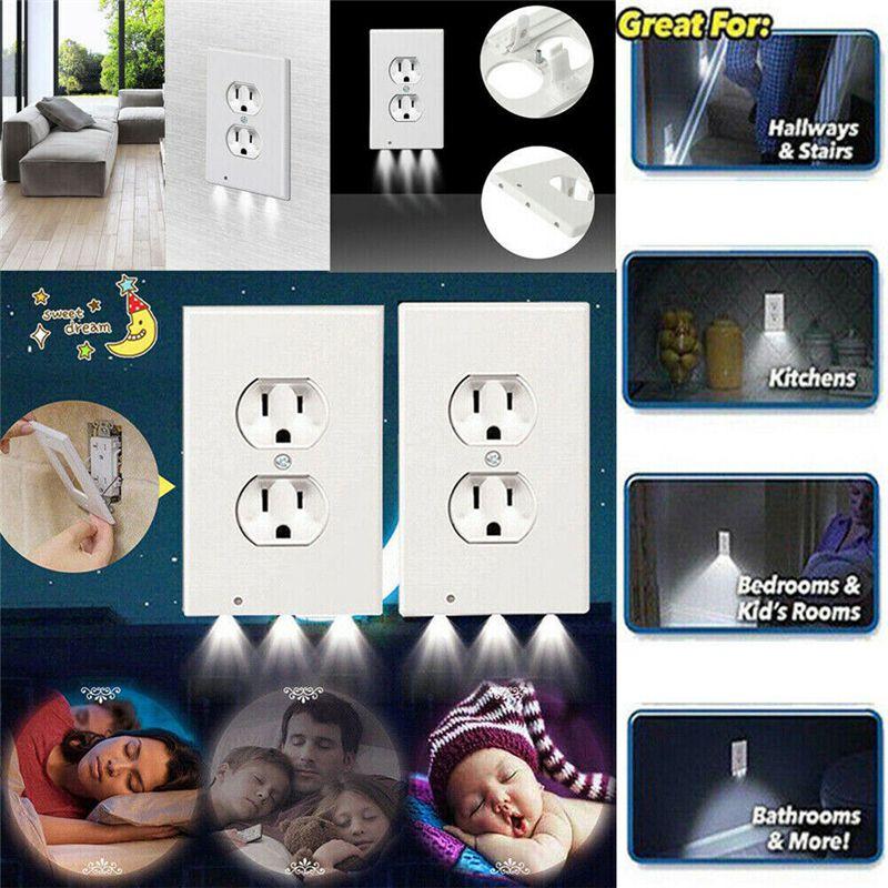 Versatile Wall Outlet Cover Socket Plate With Led Night Light Sensor For Safe Use