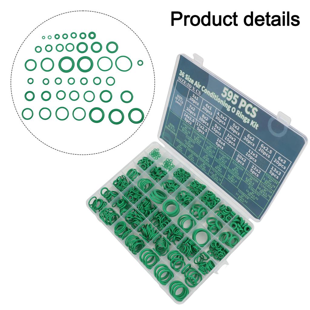 595PCS Car Air Conditioner O-Ring Kit 36 Sizes Sealing Rubber O-Ring Combination Set Car Air Conditioning Sealing Rubber O-ring