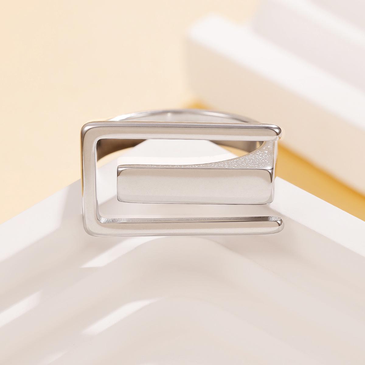 18K Gold Vacuum-Plated Geometric Open Ring Bracelet for Women