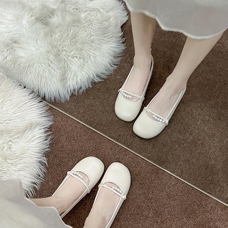 Inner Height Increase Mary Jane Shoes Women's New Flat-soled Soft-soled Maternity Shoes Pearl Gentle Temperament with Skirt Shallow Mouth Single Shoes
