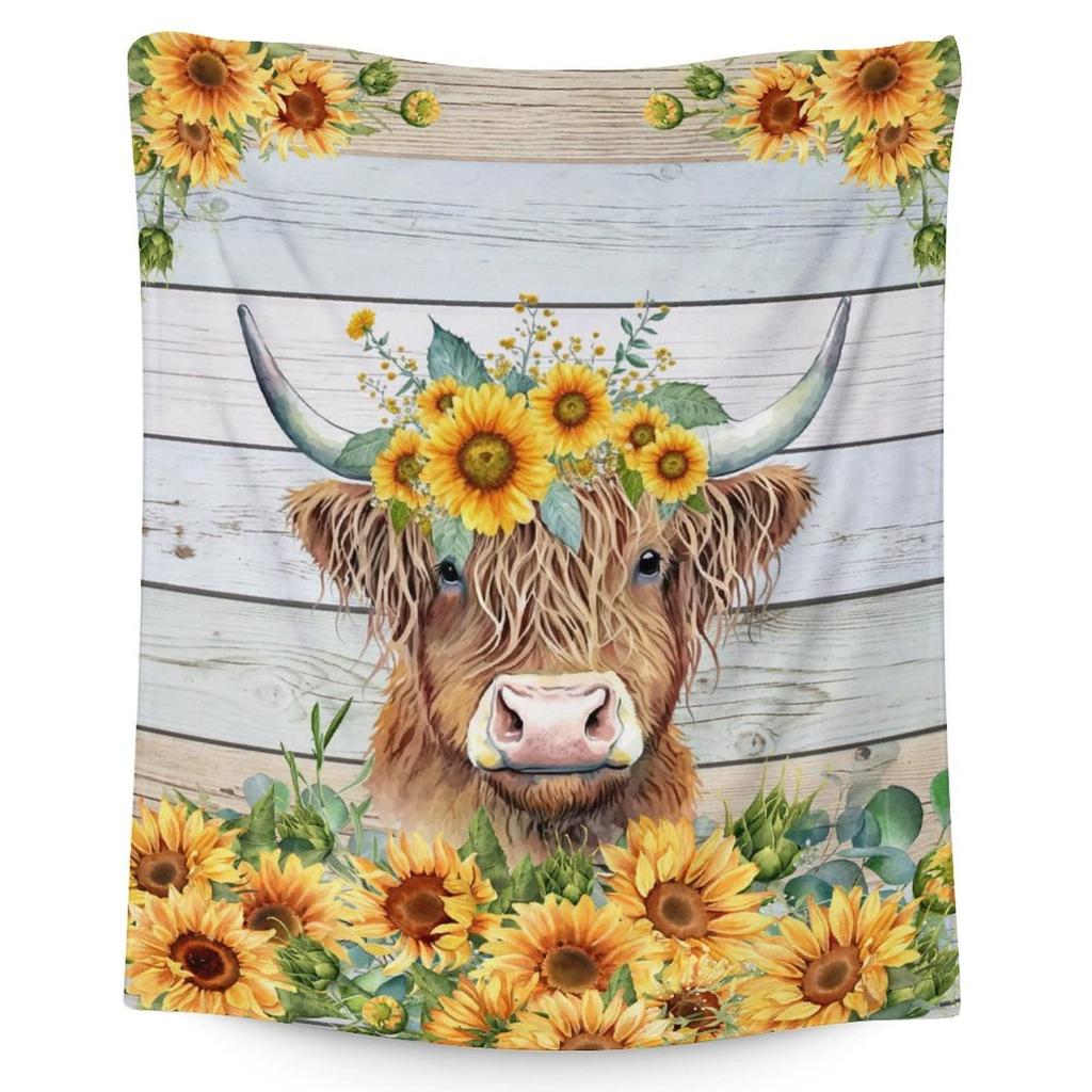 Cute Highland Cow Fleece Blanket Soft Cozy Farm Animal Flannel Throw Blanket for Farmhouse Bedroom Sofa Couch Outdoor Travel