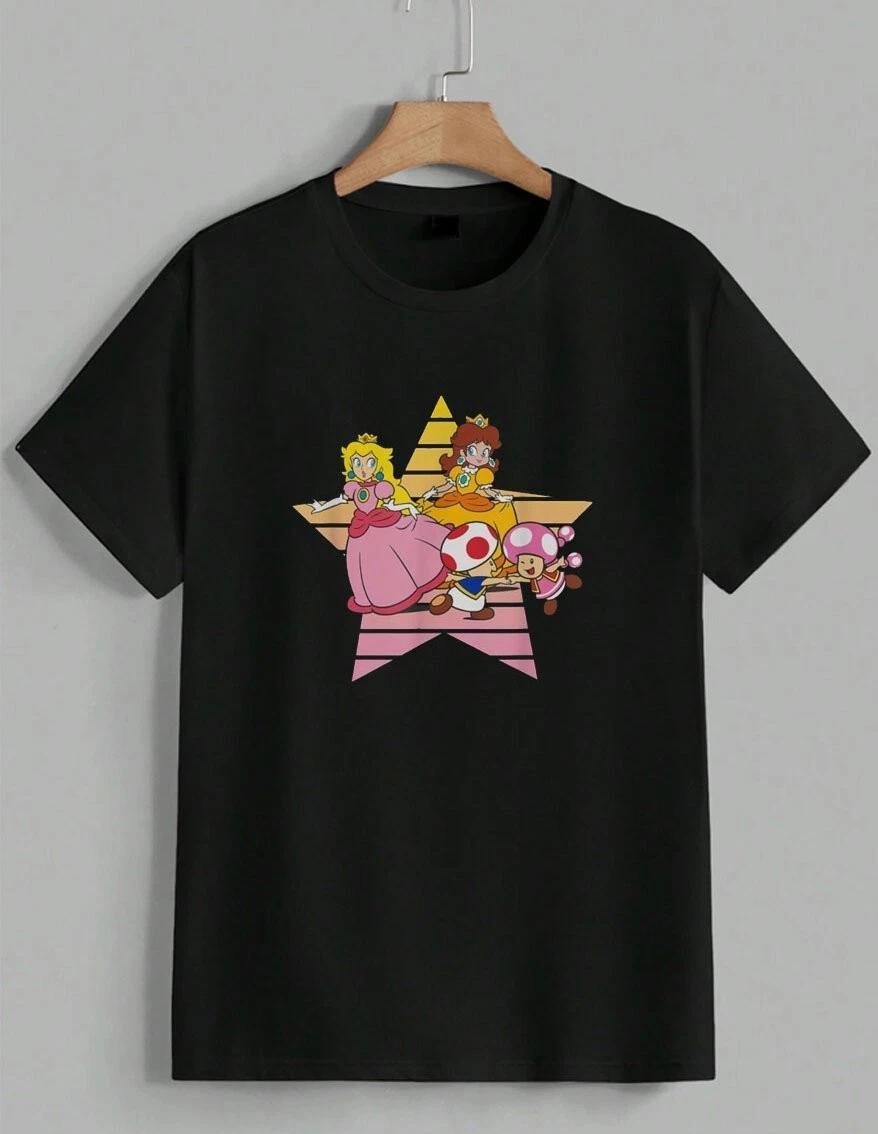 Super Mario Bros Cute Peach Daisy Toad Star Fan Game Graphic T-Shirt Unisex M