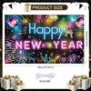 Neon Happy New Year 2026 Banner - Large Colorful Disco Theme Party Backdrop with Hanging Rope - New Years Eve Party Supplies 2026 - Holiday Photo
