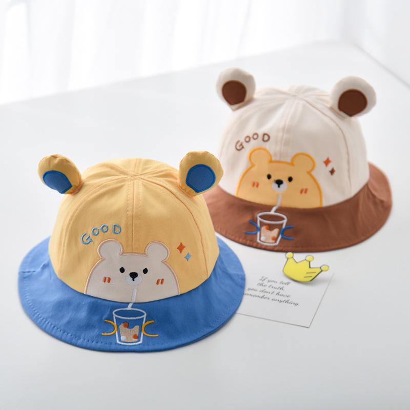Cute Bear Baby Fisherman Cap Breathable Soft Cotton Infant Boy Girl Bucket Hat Casual Travel Sun Protection Toddler Sun Hats