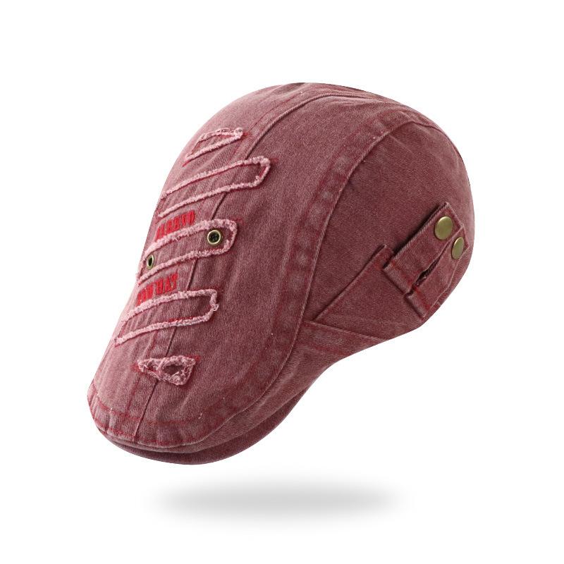 

New, unique, niche-style cap: washed and distressed baseball cap with breathable mesh lining adjustable вина червоного кольору