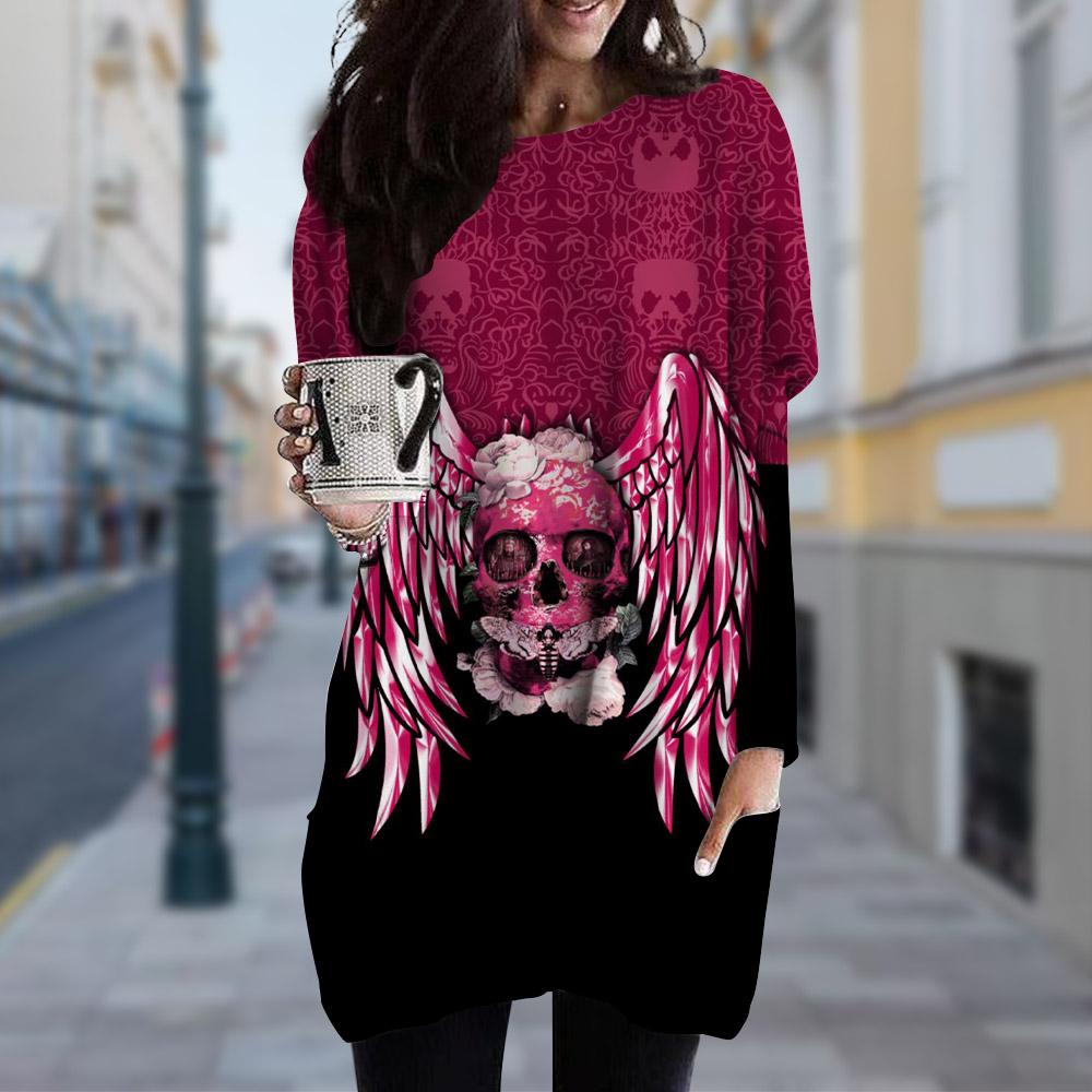 

Женское платье с круглым вырезом и принтом черепа, весна-осень, платье больших размеров с карманами XS