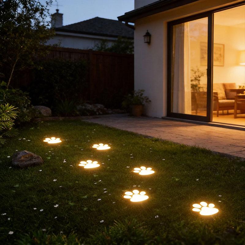4Pcs Solar Paw Print Pathway Lights - Dog Claw Shaped In-Ground LED Lights for Lawn, Garden, Yard & Courtyard Decoration, Warm W