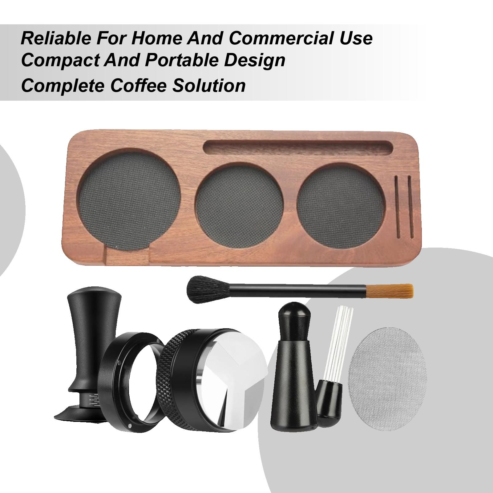 7pcs Coffee Tamper 58mm Coffee Powder Press Tamping Set Espresso Machine Tamper Including Press Dosing Ring Press Pad Dispenser CN