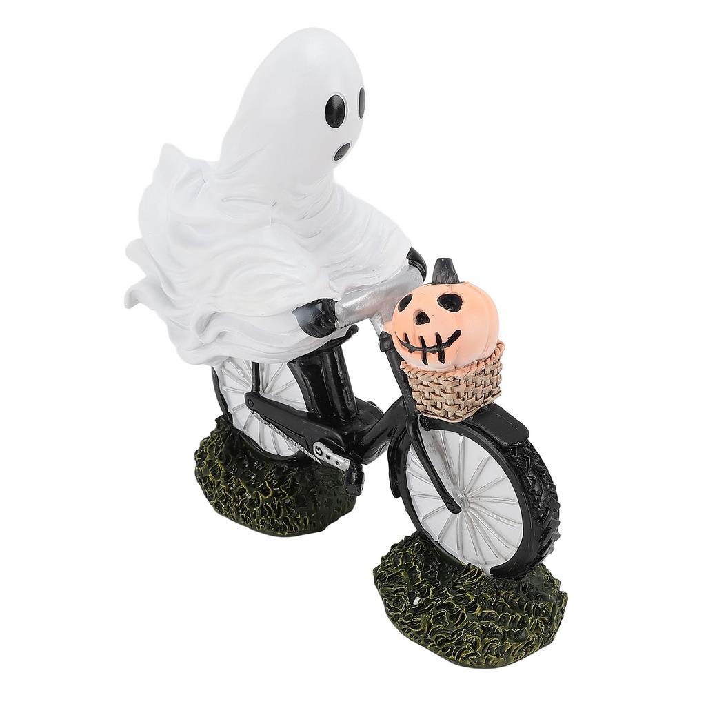 Bike Ghost Rider Statue with Pumpkin Resin Cycling Figurine Ornament for Holiday Scene Desk Decorati