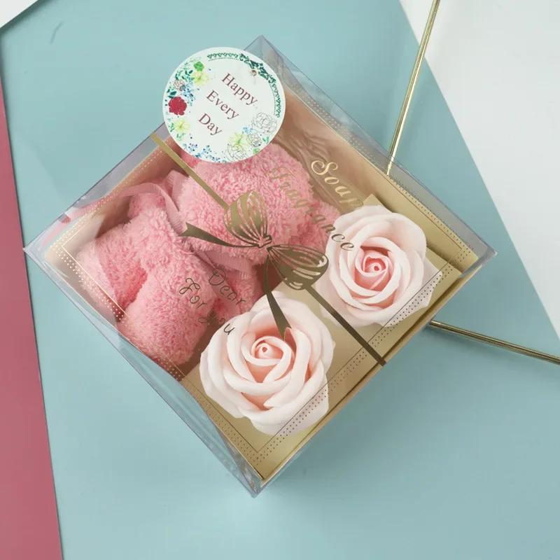 Bear Towel Gift Box Romantic Couple Festival  Artificial Flowers Valentine's Birthday Anniversary Gift for Girlfriend