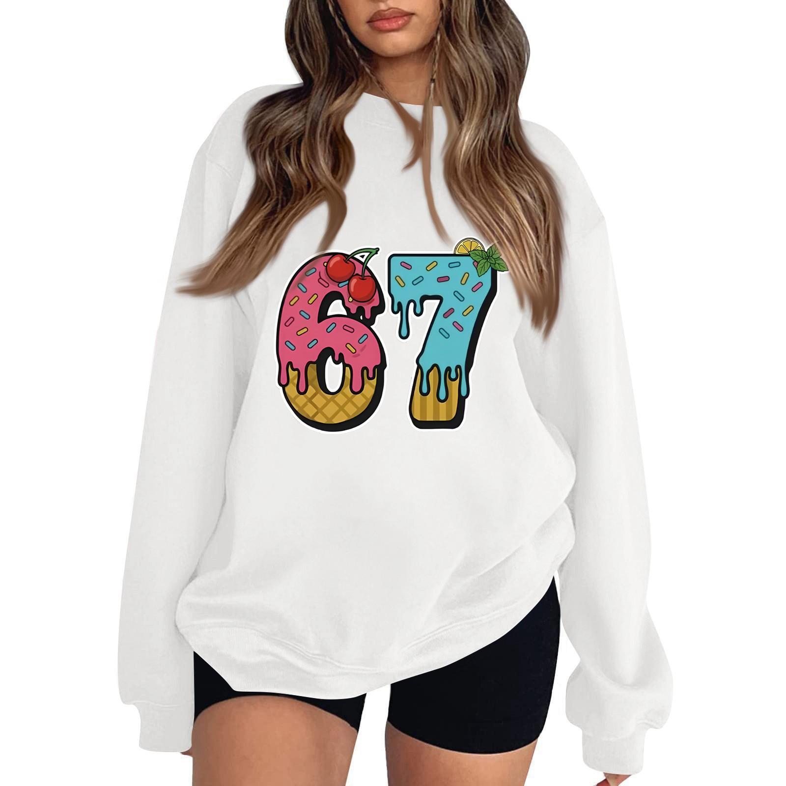

Women s Fashionable Casual Long-Sleeved Round-Neck Printed Pullover Sweatshirt XL