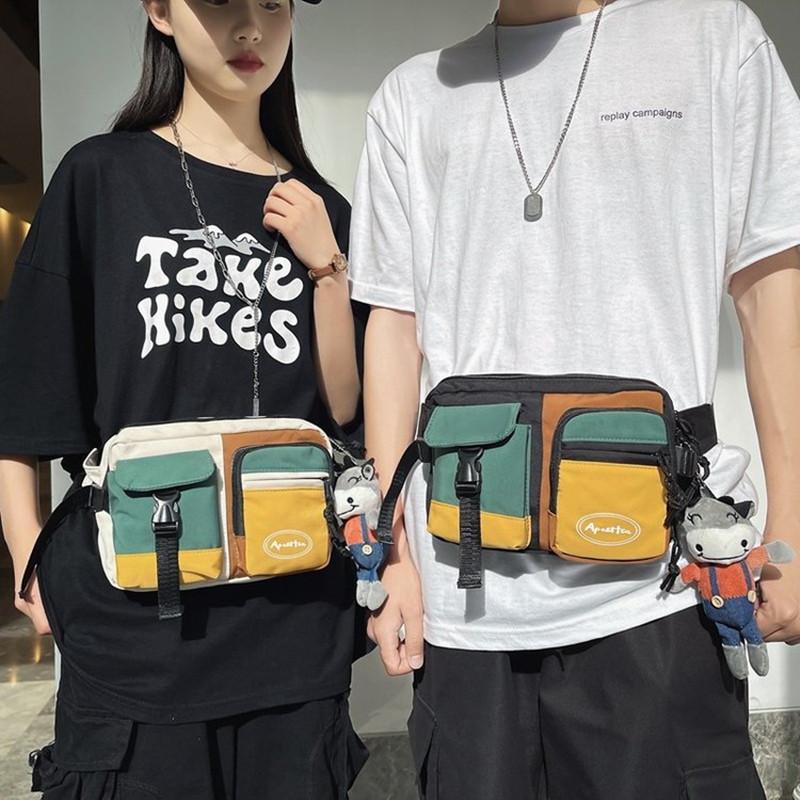 Contrast Color Casual Sport Crossbody Chest Bag Men Women Techwear Style Waterproof Waist Bag Multifunction Hip Hop Fanny Pack