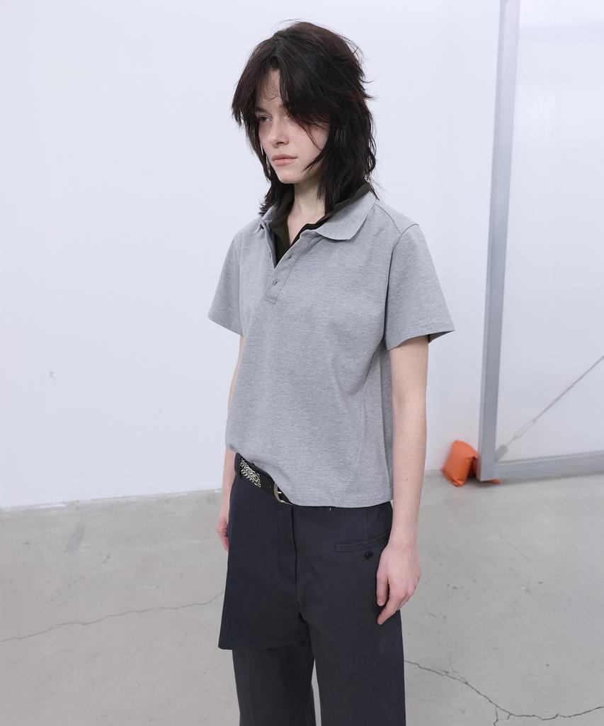LCDC™ Double-Collar Polo Top (Melange Grey)