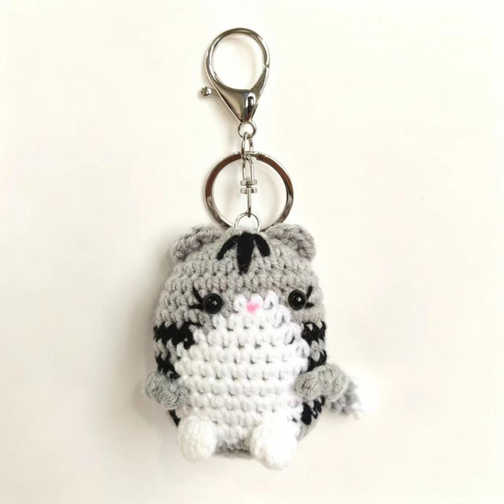 Handmade Hand Cat Keychain Handwoven Yarn Kitty Bag Charm Crochet Kitten Keyring Backpack Decor