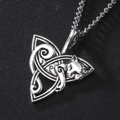 Dawapara Collar Colgante Zorro Triquetra Nudo Celta Amuleto de Buena Suerte Joyería Vikinga Irlandesa Nórdica Religioso