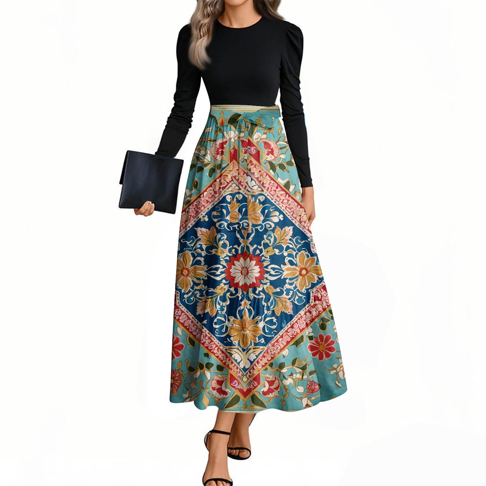 

Женские модные повседневные платья с поясом, с длинным рукавом, круглым вырезом, с цветочным принтом, элегантные, с темпераментом S