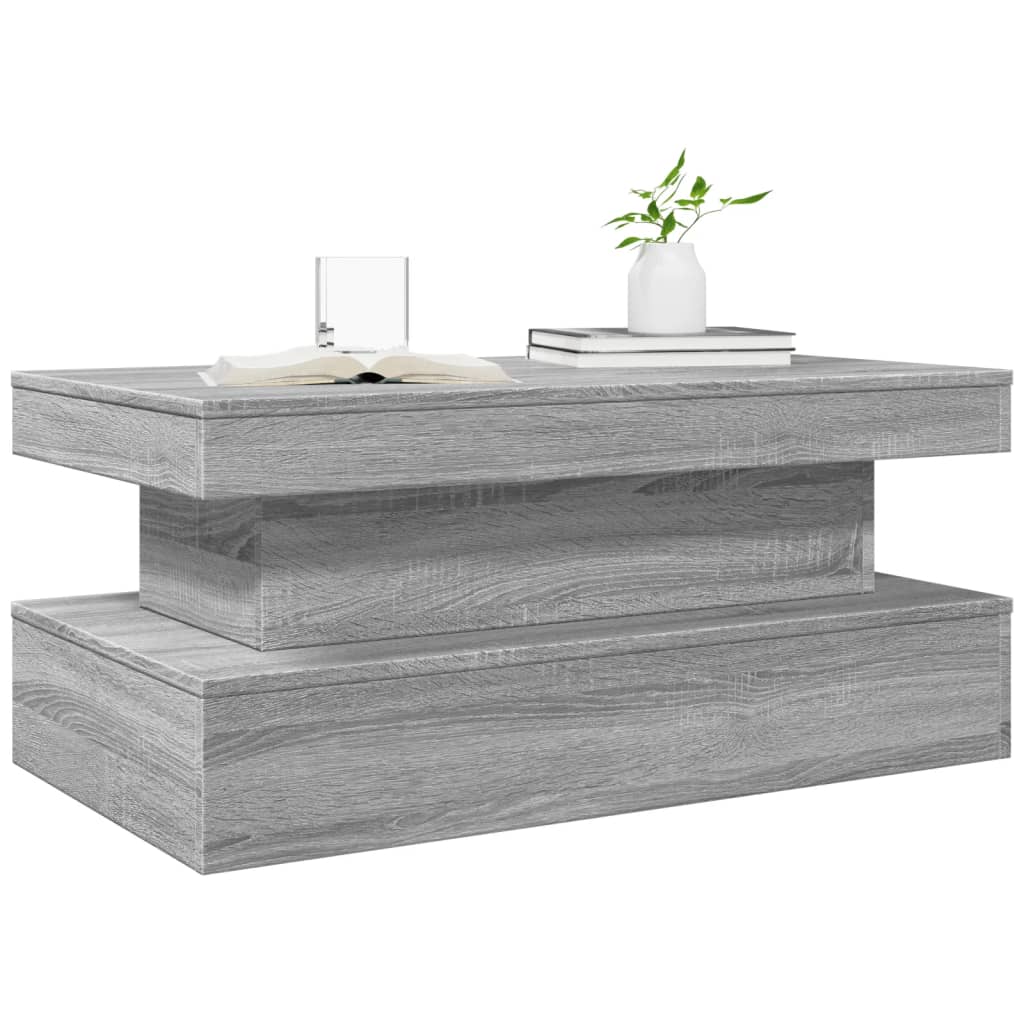 Coffee Table with LED Lighting, Grey Sonoma Oak, 90x50x40 Cm