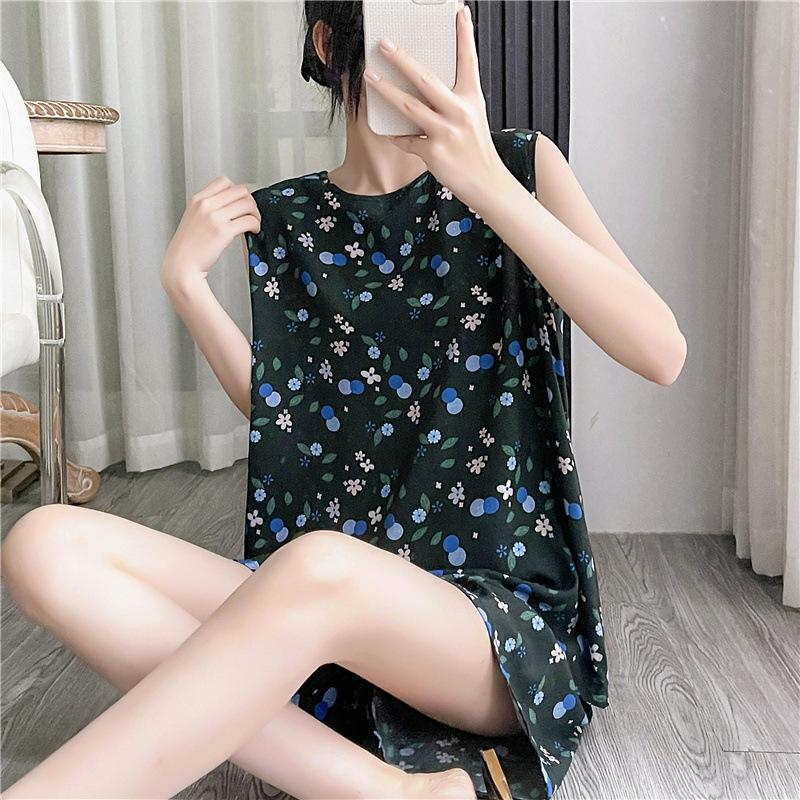 Cotton and silk pajamas women's summer thin loose sleeveless artificial cotton loungewear can be worn outside student cotton silk suit plus size
