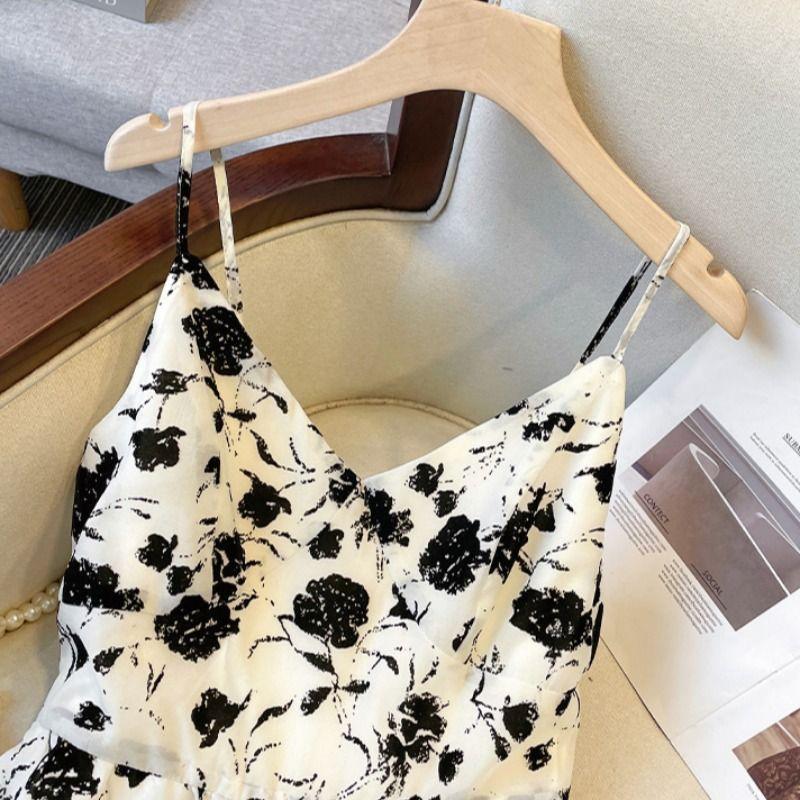 Temperament floral suspender dress women's summer large size waist thin foreign versatile thin word skirt