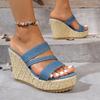Fashion 2025 Summer NewPlus-size Wedge Sandal Lady Cowboy Simple Commuting Muffin Bottom Summer Slope with Sandals Women High Heels