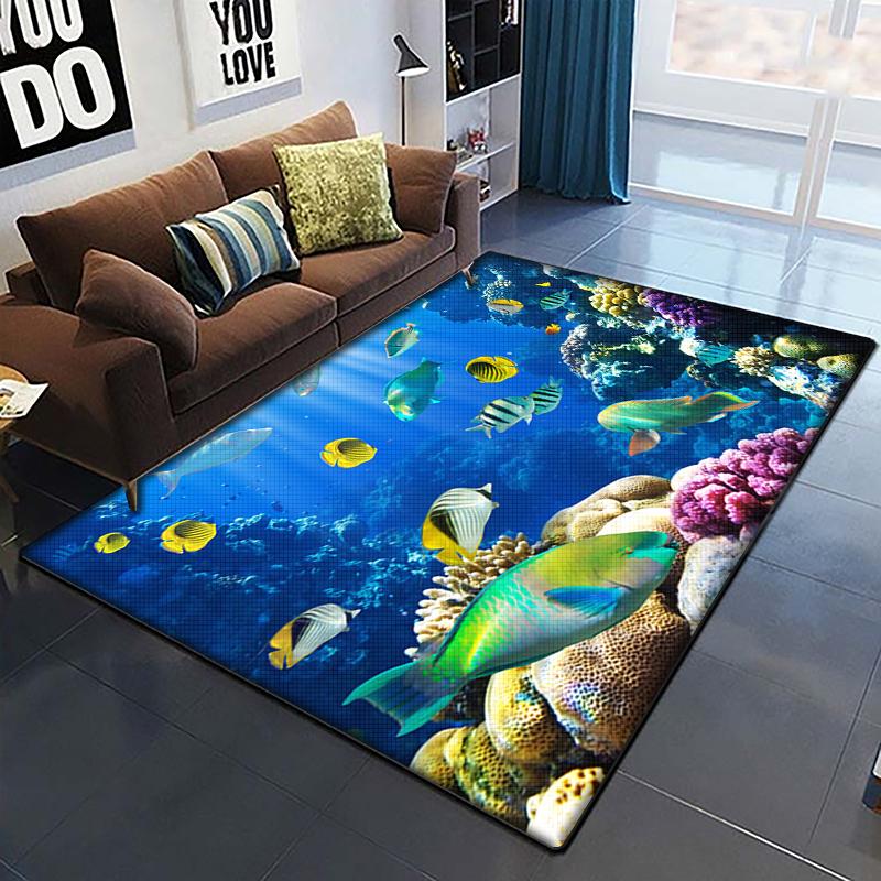 Marine Fish Beautiful Painting Carpet for Living Room Large Area Rug Black Soft Carpet Home Decoration Mats Boho Rugs Picnic