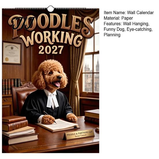 Tier-Hängekalender 2027 Lustiger Hund bei der Arbeit Wandkalender, Jan. 2027-Dez. 12 x Tagesplan-Organizer 8 Zoll Monatsplaner mit