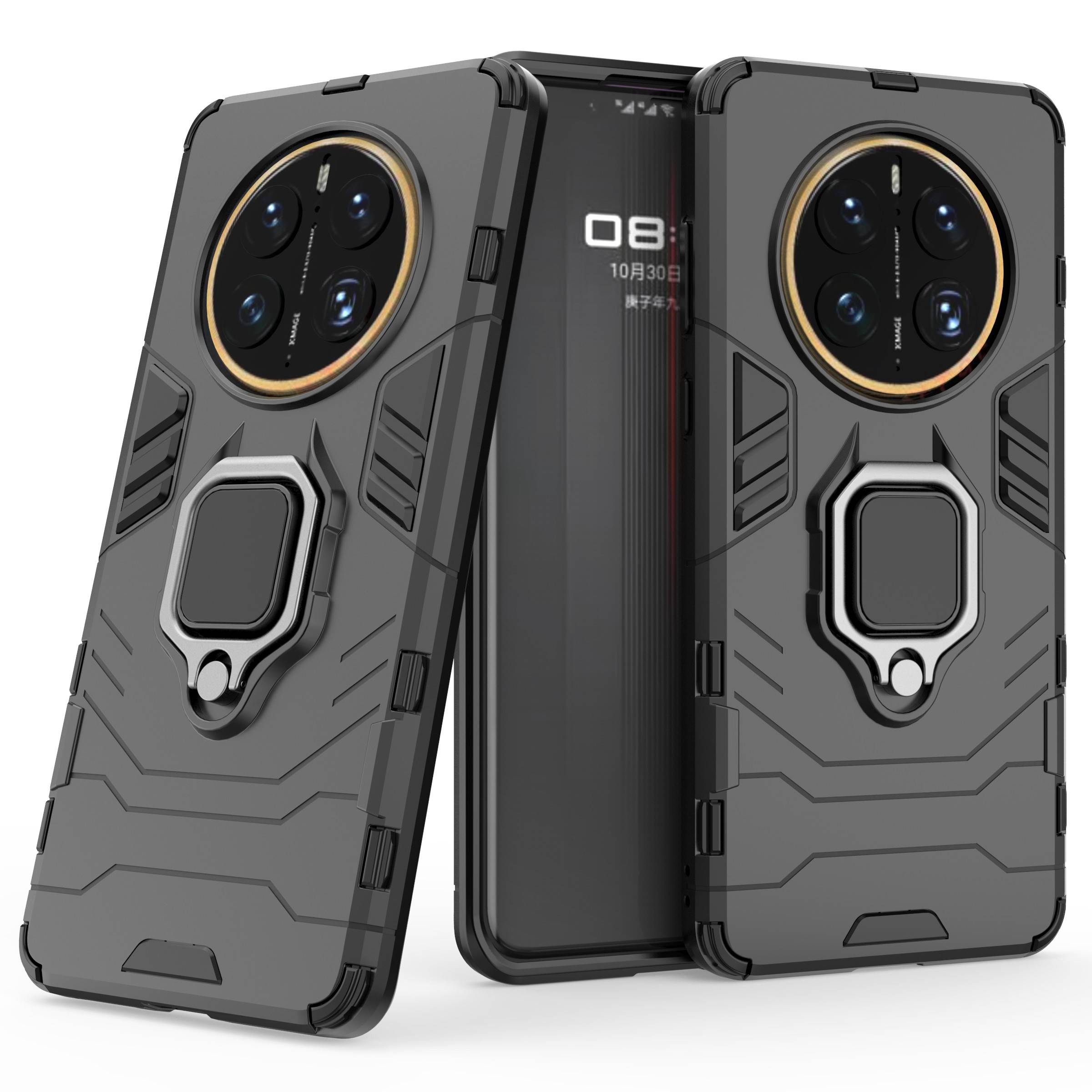 

For Huawei Mate 50 Pro 4G Hard PC Soft TPU Dual Layered Shockproof Cover Ring Kickstand Grip Protective Phone Case Black