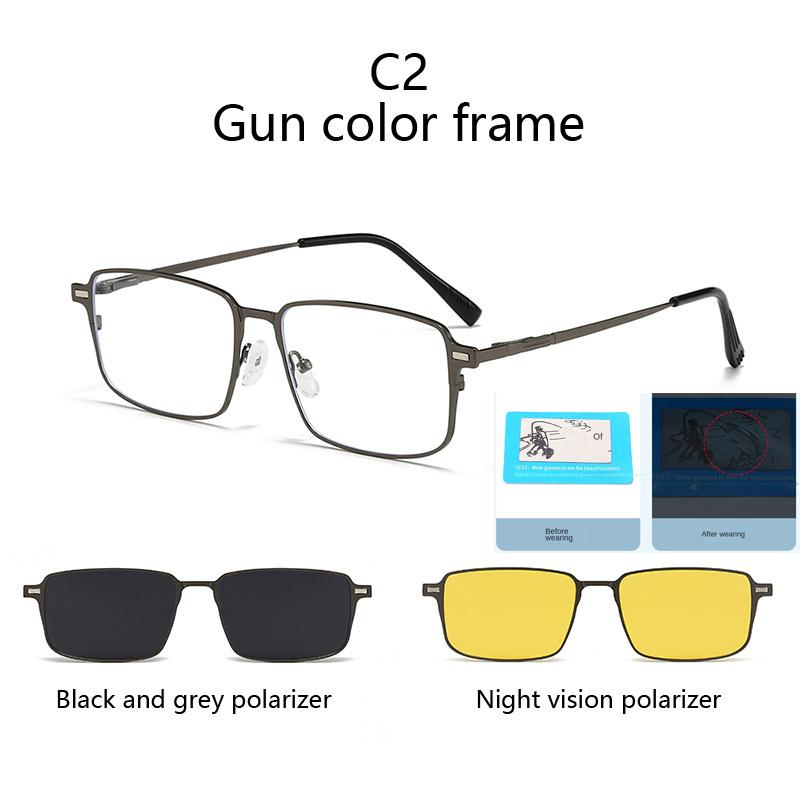 Sunglasses Small Square Stainless Steel Eyeglass Frame Polarizced Clips Magnetic On Glasses Optical Magnet Eyeglasses 3 IN 1