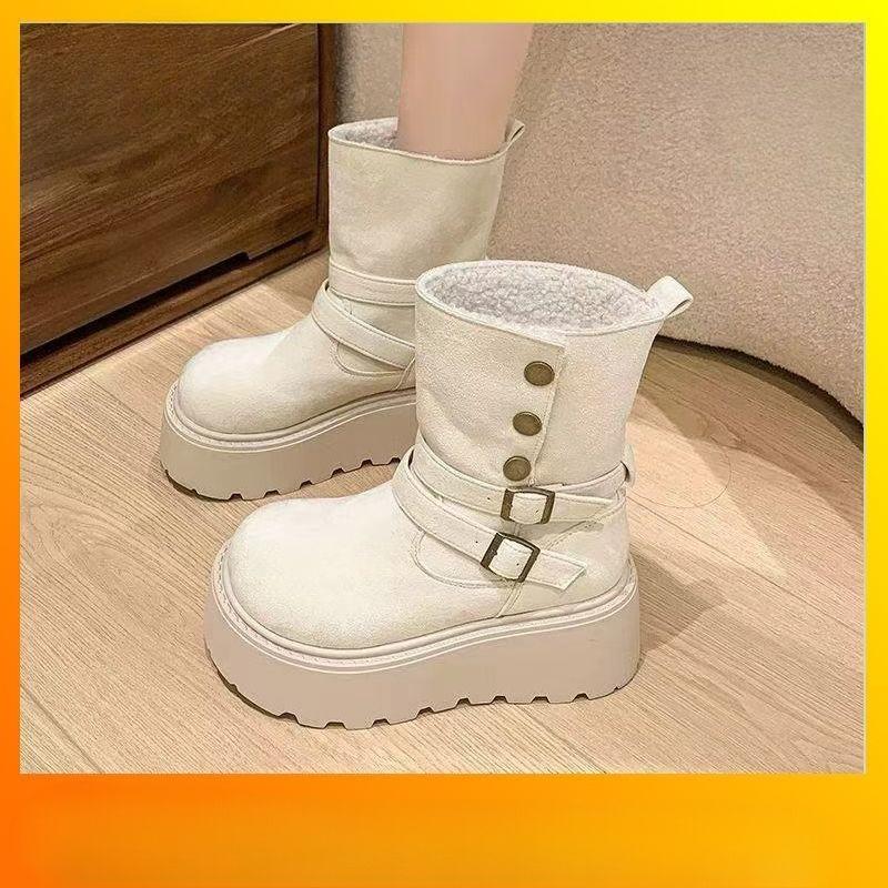 New Style of Women's Belt-buckle Snow Boots, Including Sponge Shoes, Thick-soled Shoes, Mid-calf Boots
