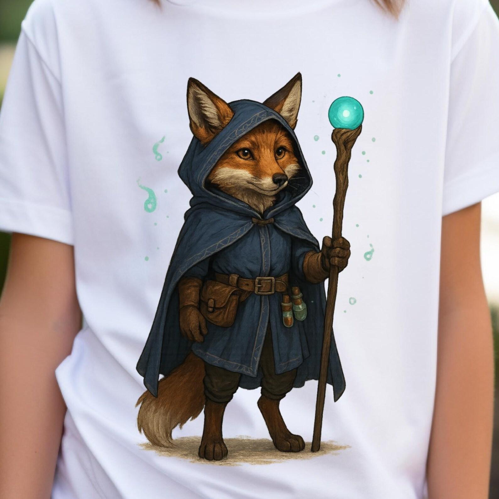 Fox Wizard with Glowing Staff Youth Tee | Fantasy Adventure L