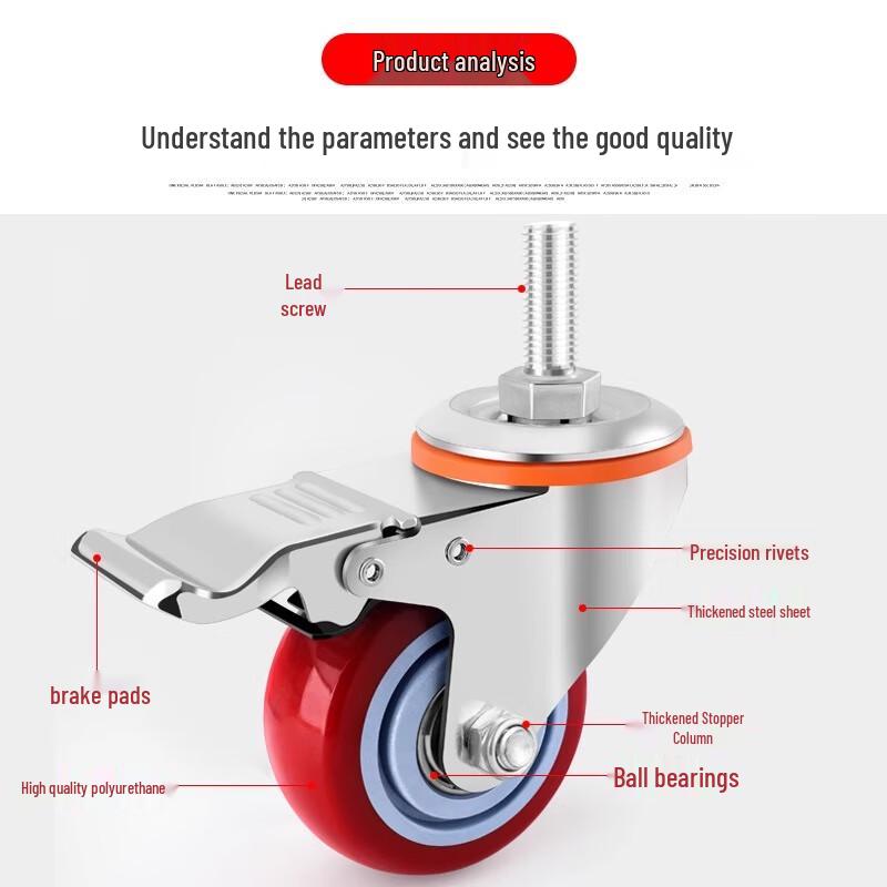 JNL N47929 3-inch Polyurethane Threaded Swivel Caster with Brake
