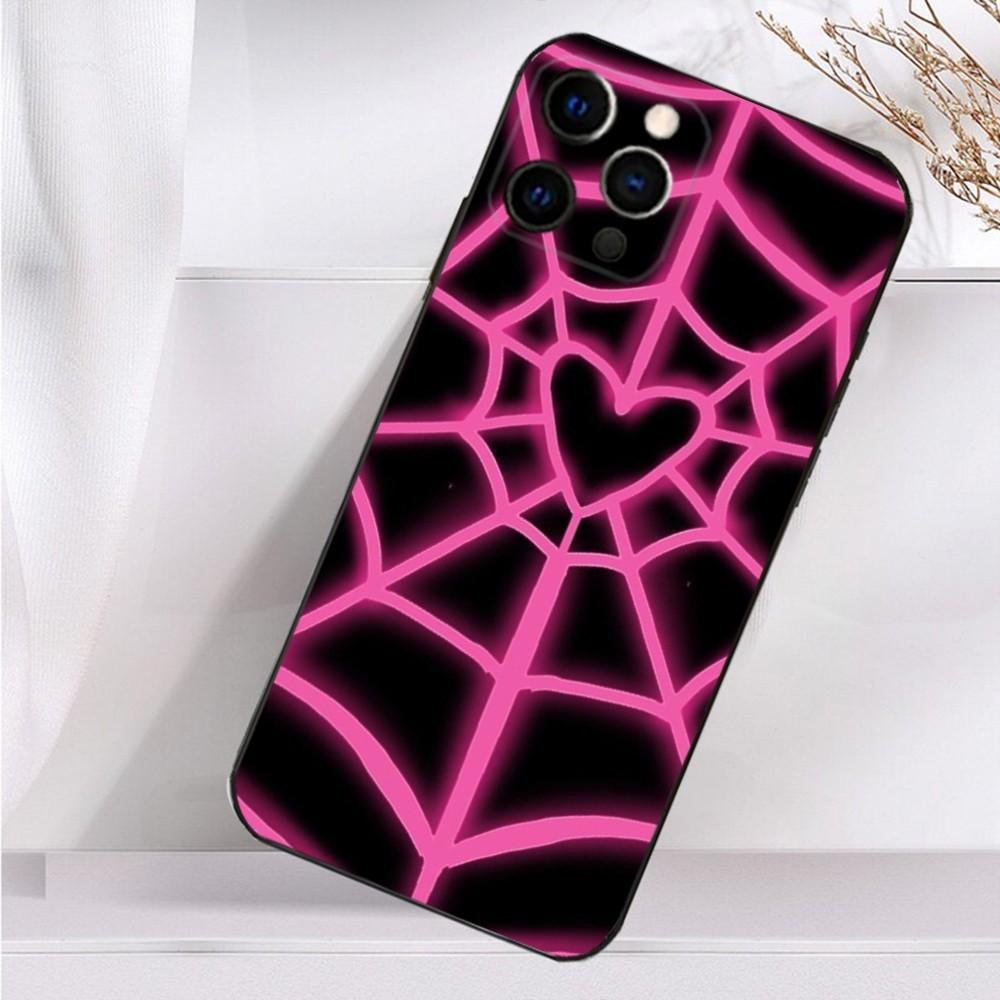 Cool S-Spider Web H-Heart Phone Case For iPhone 16,15,14,13,12,11 Plus,Pro Max,XS,X,XR,SE,Mini,8,7 Soft Silicone Black Cover