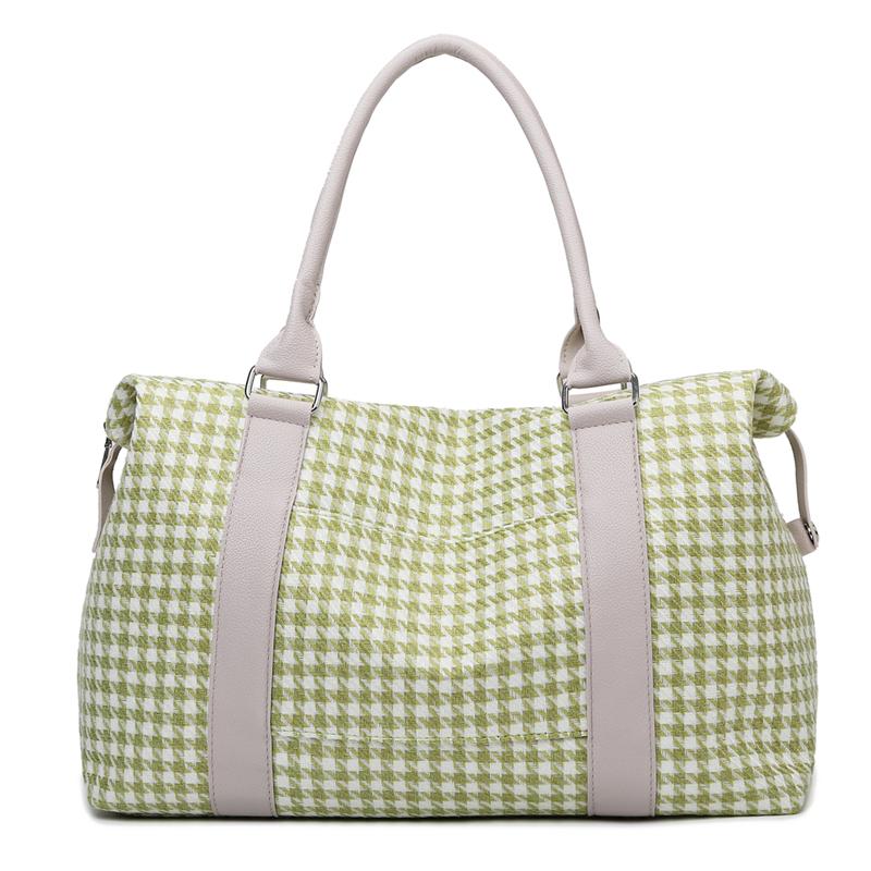 Large Capacity Luggage Bag Canvas Gym Bag Houndstooth Lightweight Storage Bag