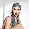 Womens Elastic Rhinestone Pirate Hat Long Tail Headscarf Music Performance Unisex Headwear