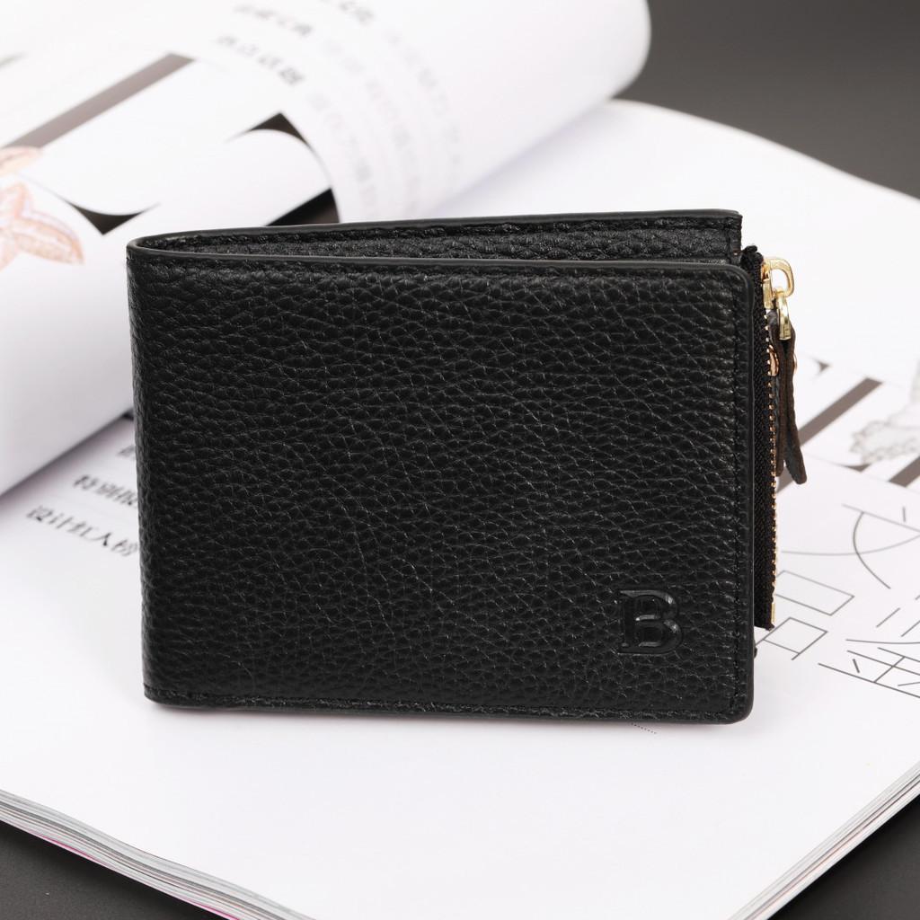 

Classic Black Leather Men s Wallet With Zipper Closure Coin Pocket Business Style
