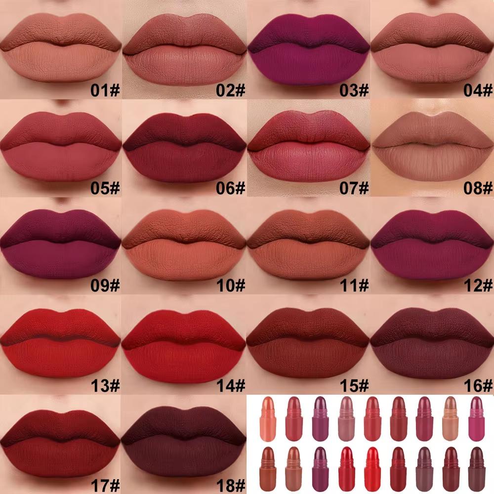 18 Stuks/Set Langhoudende Fluweelzachte Matte Lippenstift Set - Waterdichte Draagbare Mini Capsule Lippenstiften voor Valentijnsdag Cadeaus beige