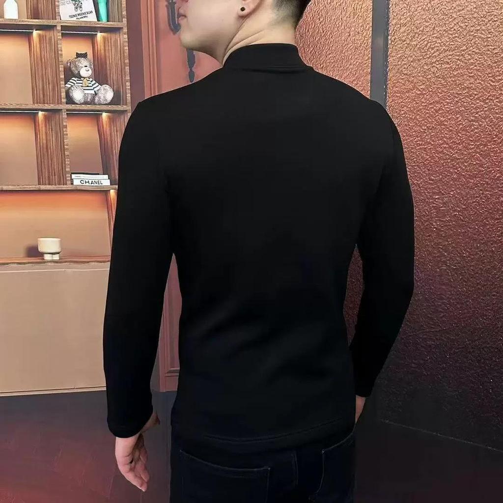 Herren Kapuzenpullover Winter mit Fleece gefüttert, Europäischer Stil: Halbhoher Kragen, Leichter Luxus, Figurbetont, Modisch, Warme Gespleißte Basisschicht